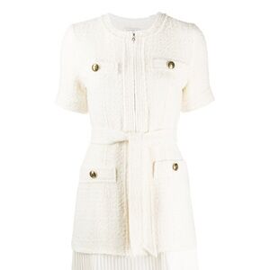 Sandro Ivory Tweed Mini Dress with Gold Buttons